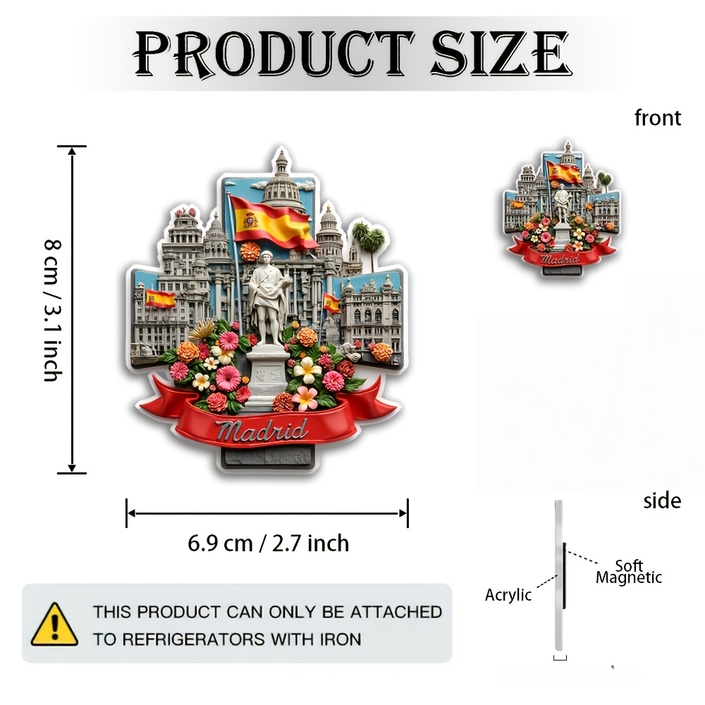 TEMU 1 stuks Madrid Spanje Koelkastmagneet - Iconisch en Vlag Ontwerp Mayor en Koning - Hoge Sterkte Acryl Magneet, Geschikt voor Koelkast Gebruik,