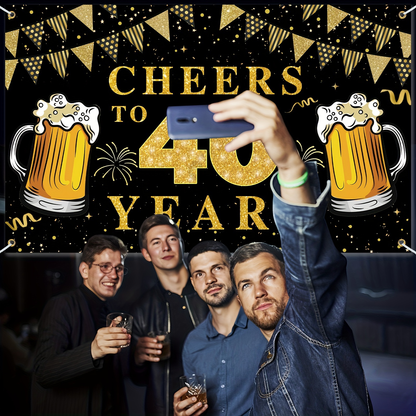 Cheers to 50 Years Banner Backdrop, Black Gold Happy 50th Birthday Decorati happy 50th birthday banner backdrop party decoration black - Temu