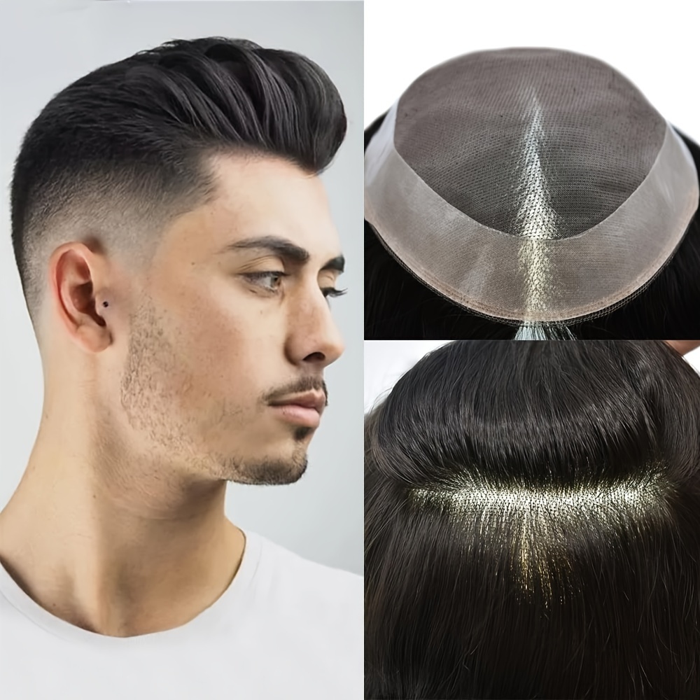 mens natural looking wig 7x9 inch full pu polyester - Temu