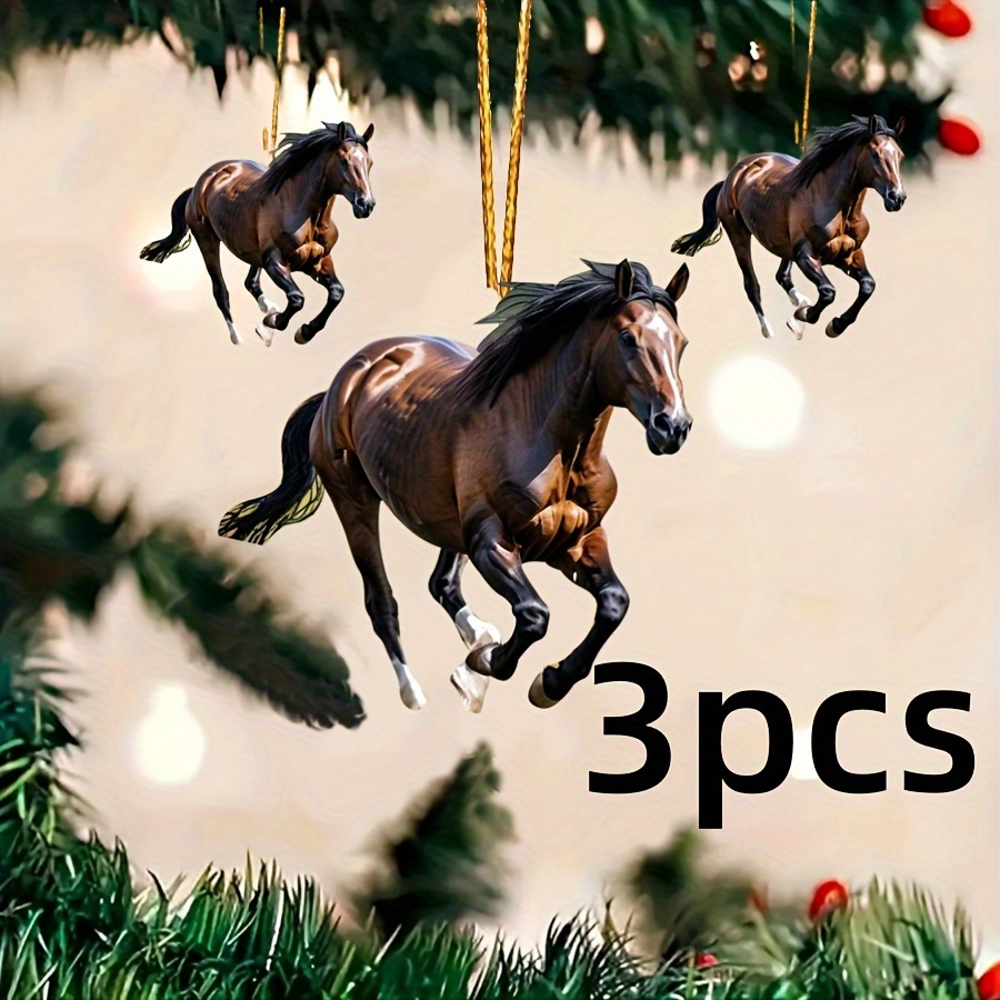 

3pcs Acrylic Horse Ornaments, High- Printed, , Featherless, Electricity-free, With Ideal For Christmas, Halloween, Easter, Thanksgiving, Graduation Gifts & Car Mirror Decorations