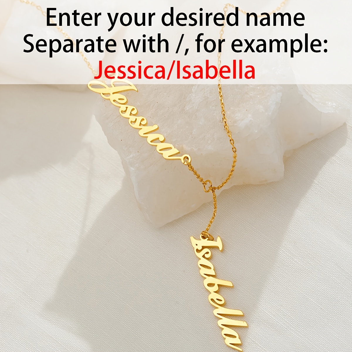 Personalized English Name Pendant Necklace, 18K Plated