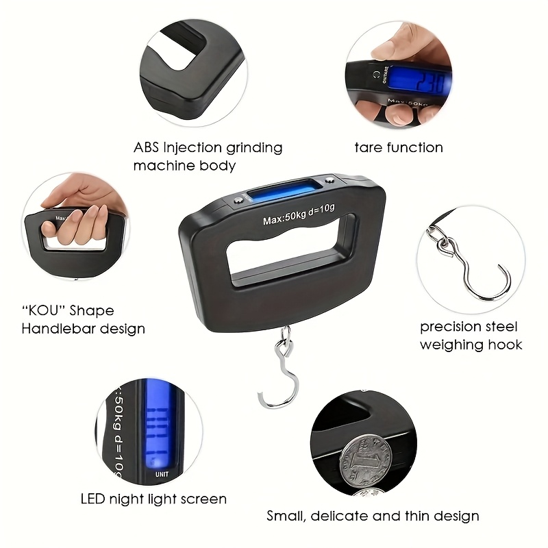 1pc Portable Digital Weight Scale, 110lbs/50kg Capacity, Backlit LCD Display, Battery Operated (Batteries Not Included), Ideal for Travelers and Shoppers, Travel Weight Scale | Compact Weight Scale | Durable Plastic Construction, Luggage Scales