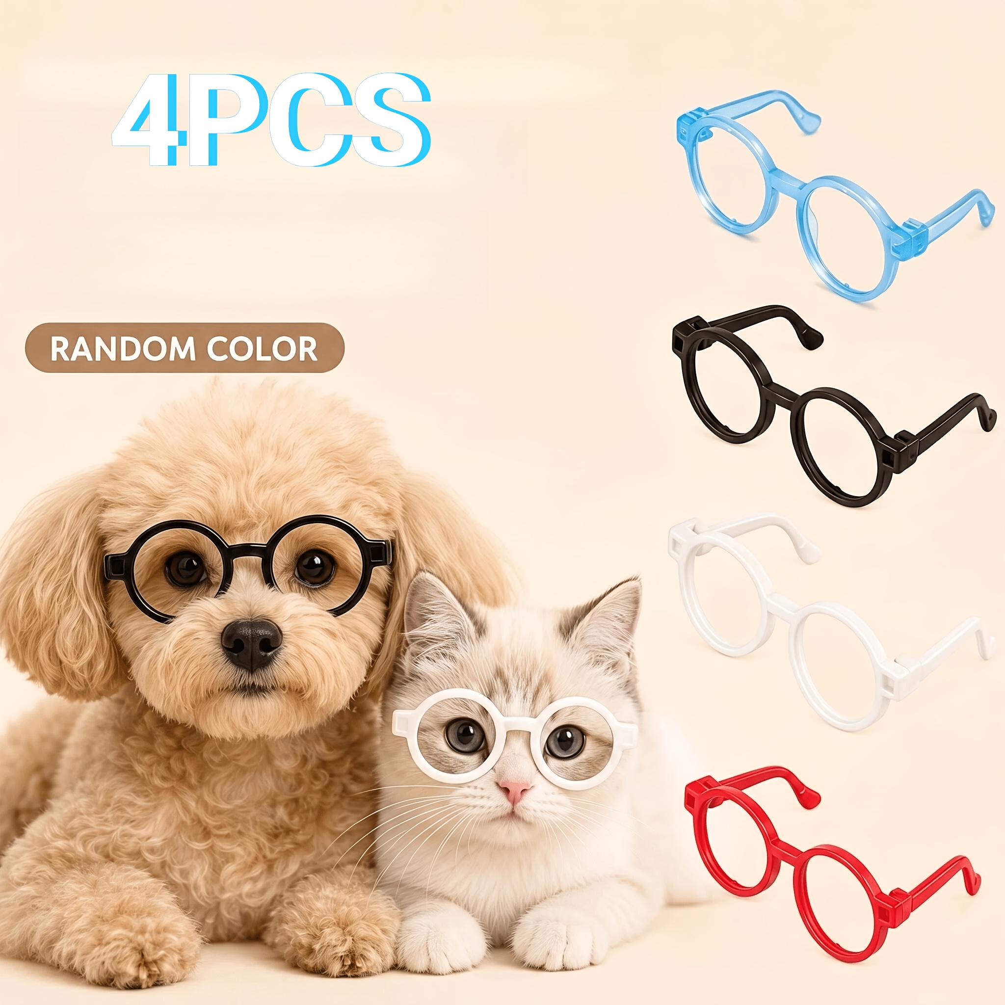 TEMU 1 Set (4pcs) Of Glasses, Random Color, Frameless, Suitable For Small Cats And Dogs, Cute Photo Props And Street Photography Accessories, Pet Eye