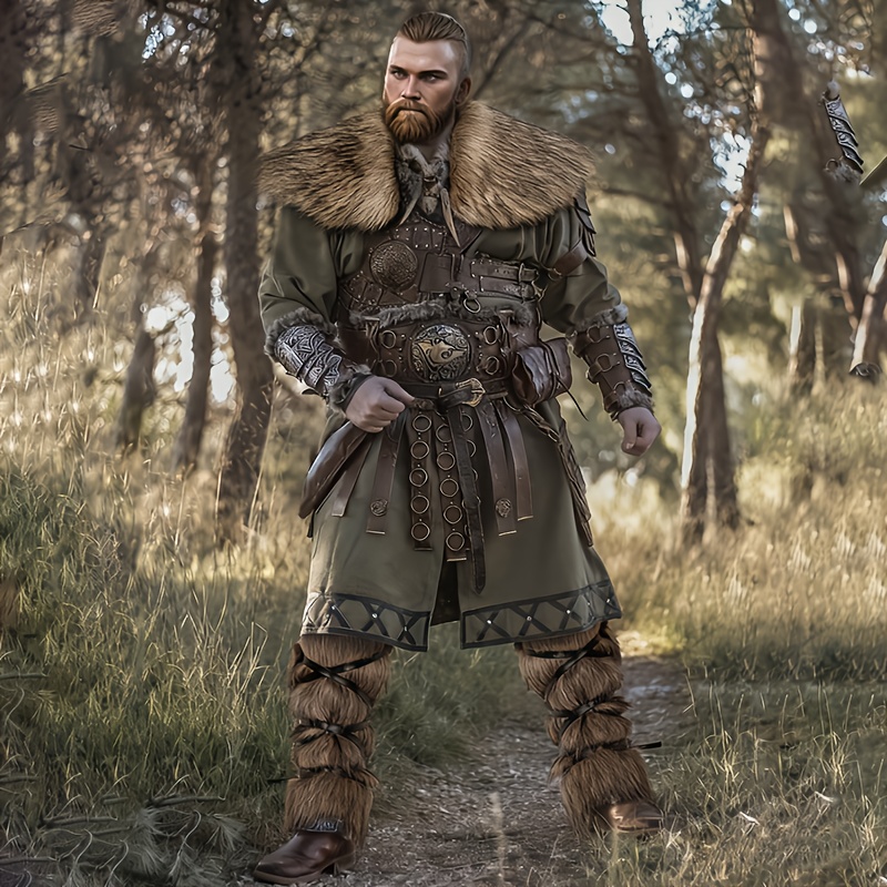 Bruin viking kostuum met helm voor vrouwen