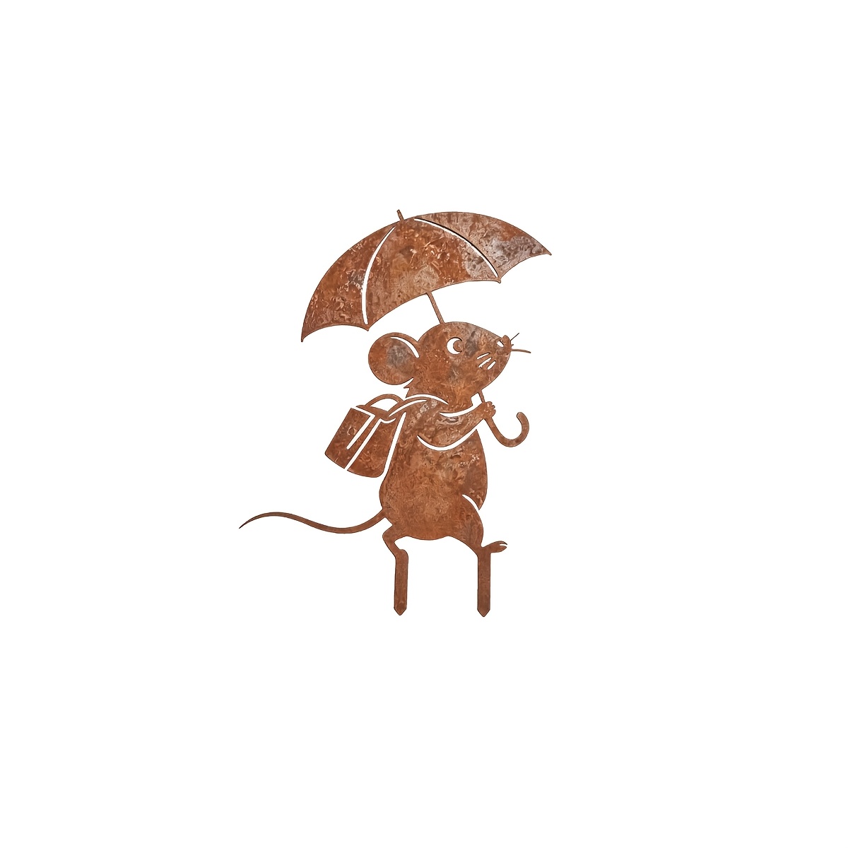 TEMU 【2d Flat】 [2d Flat] 1pc Iron Garden Decorative Ground Plug, Rustic Iron Umbrella Holder Little Mouse Ground Plug, Outdoor Garden/path/flower Bed