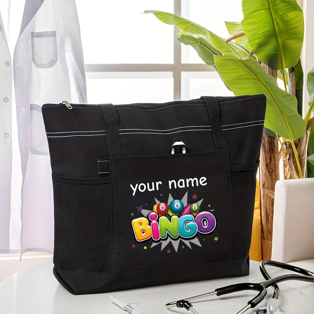 TEMU Custom-made "bingo" Patterned Personalized Printed Tote Bag, Shoulder Bag, And Storage Bag, Featuring A Convenient Top Handle For Easy Carrying,