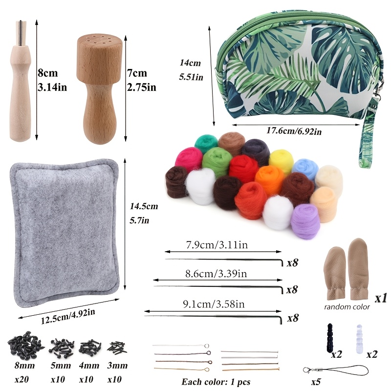 Image of Needle Felting Kit With Storage Bag, Needle Felting Tools Kit, Wool Roving 18 Colors Set, Wool Felting Needles, Handle, Other Wool Felt Tools For Felted Animal Needle Felting Supplies
