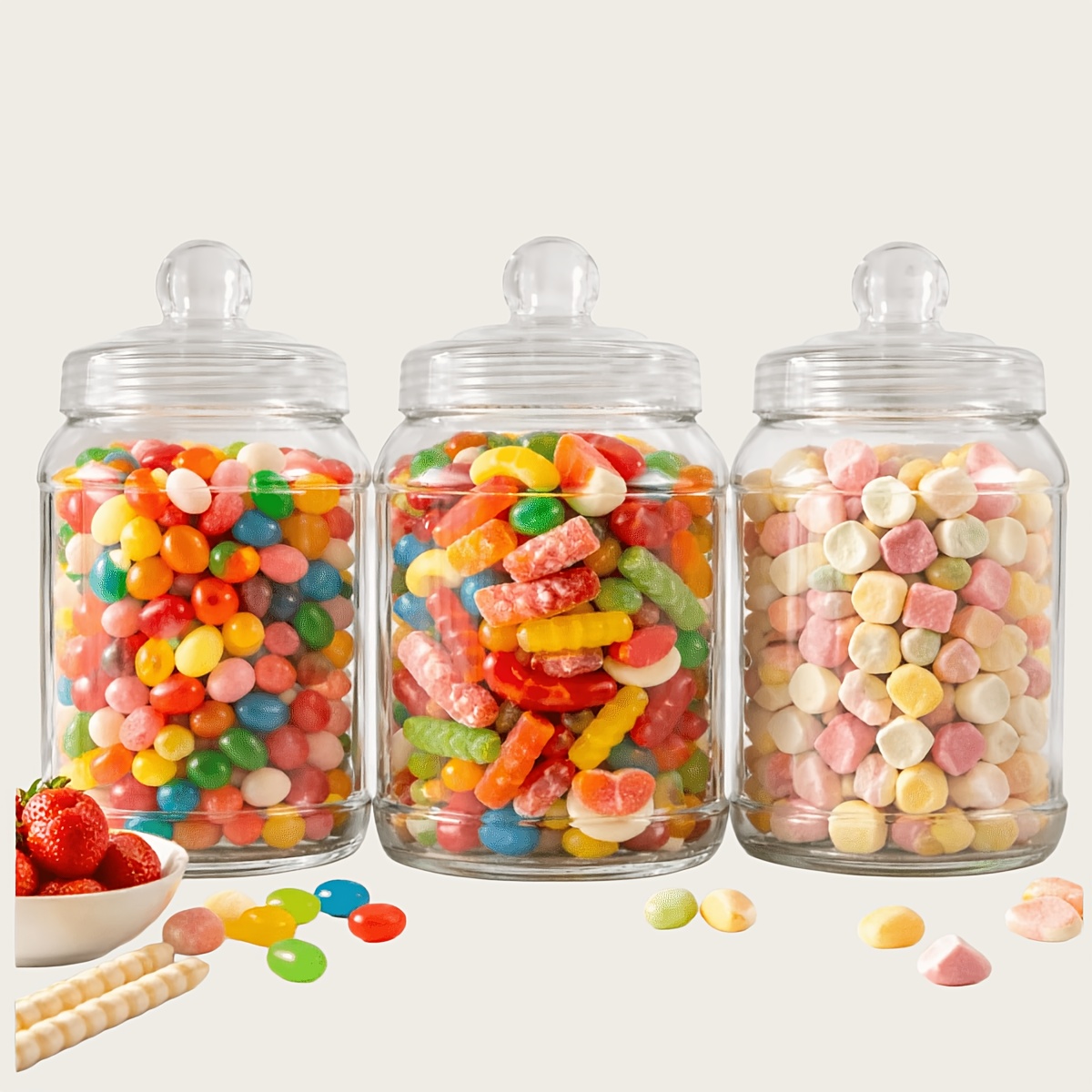 Pack Of 3/12 1300ml Clear Plastic With Screw Top Lid Large Candy Storage Container Reusable Treat Jar For Sweets Biscuits Chocolate Kitchen Pantry Wedding Party Display