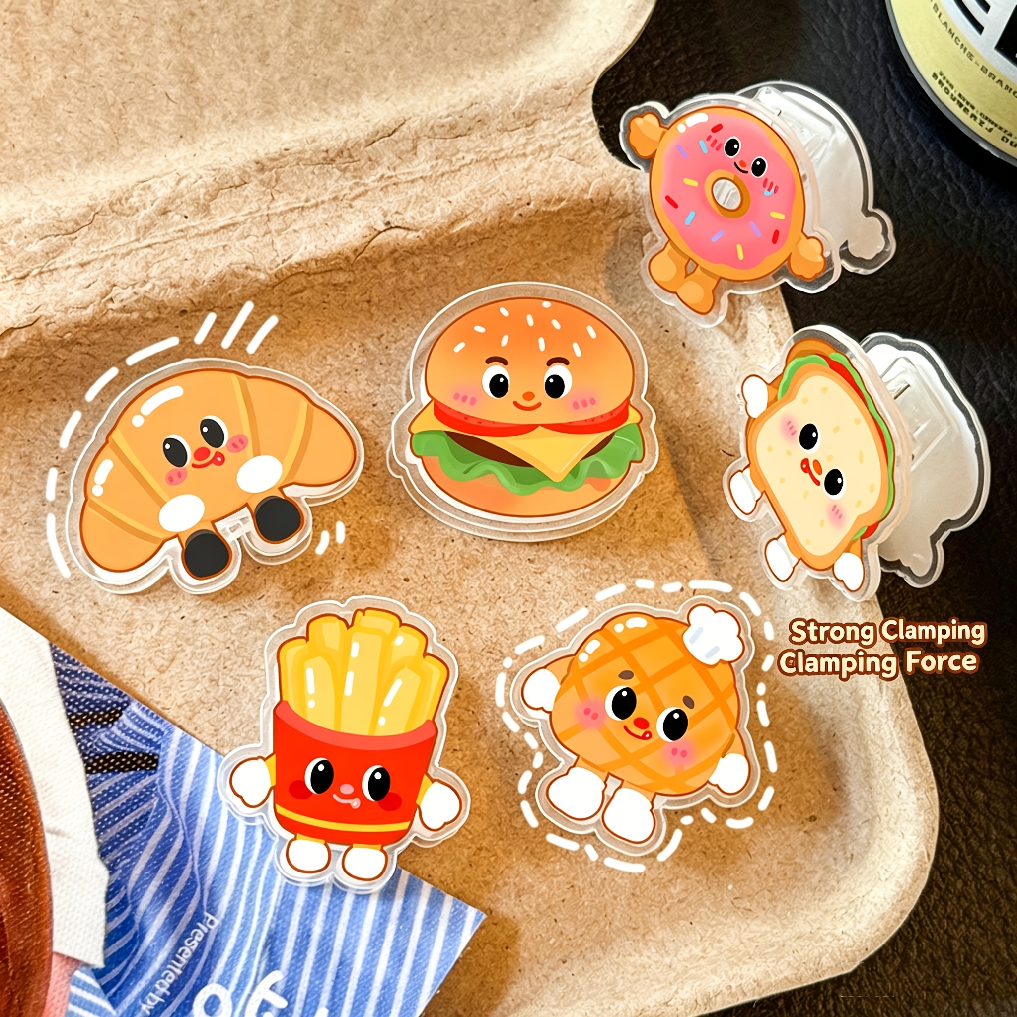 TEMU 6pcs Novelty Snack Bag Sealing Clips, Cute Bread And Dessert Design, Acrylic Pp Clips, Suitable For Food Packaging, Receipts, Notes, Documents,
