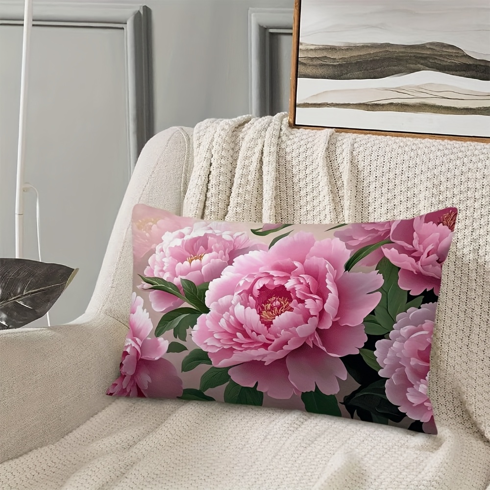 TEMU 1pc Of Vibrant Pink Peony Floral Double-sided Printed Pillowcase, Suitable For Throw Pillows And Spring And Summer Pillow Covers. Features