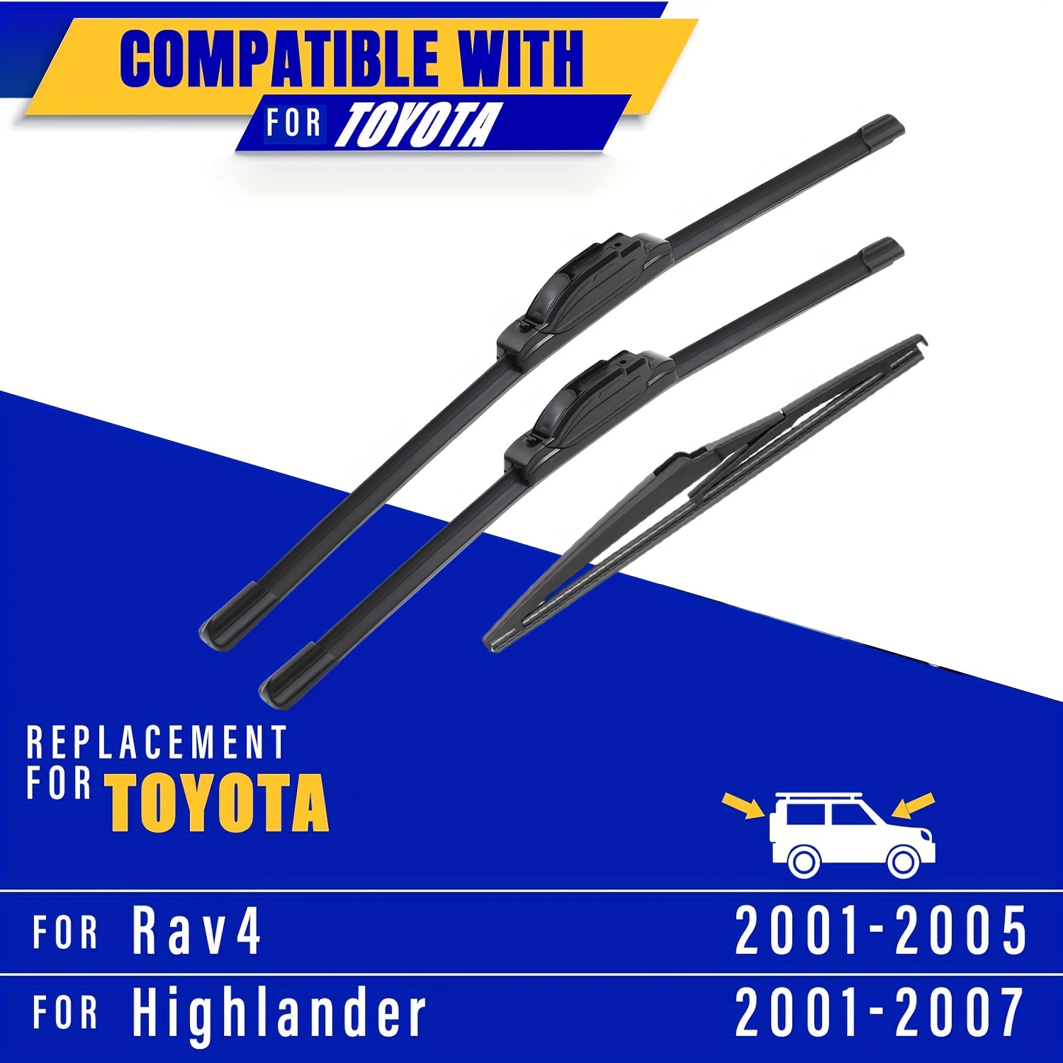 TEMU Lot de 3 balais d'essuie-glace de rechange pour TOYOTA Rav4 2001-2005 et TOYOTA 2001-2007, balais d'essuie-glace de pare-brise de rechange