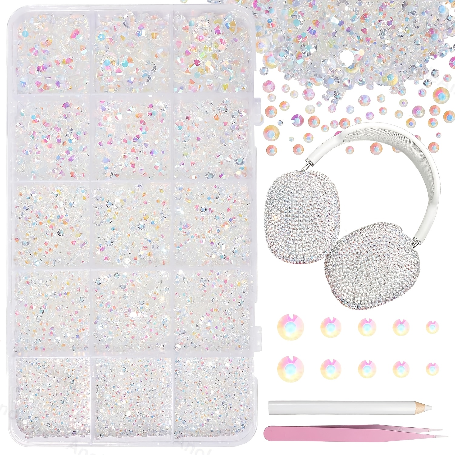 Image of 12000pcs Clear Ab Rhinestones For Bedazzling Kit, 2/3/4/5/6mm Mix Sizes Jelly Bedazzling Resin Gems, Gems Bedazzling For Crafting, Flatback Rhinestones For Craft Face Makeup Crafts Tumblers