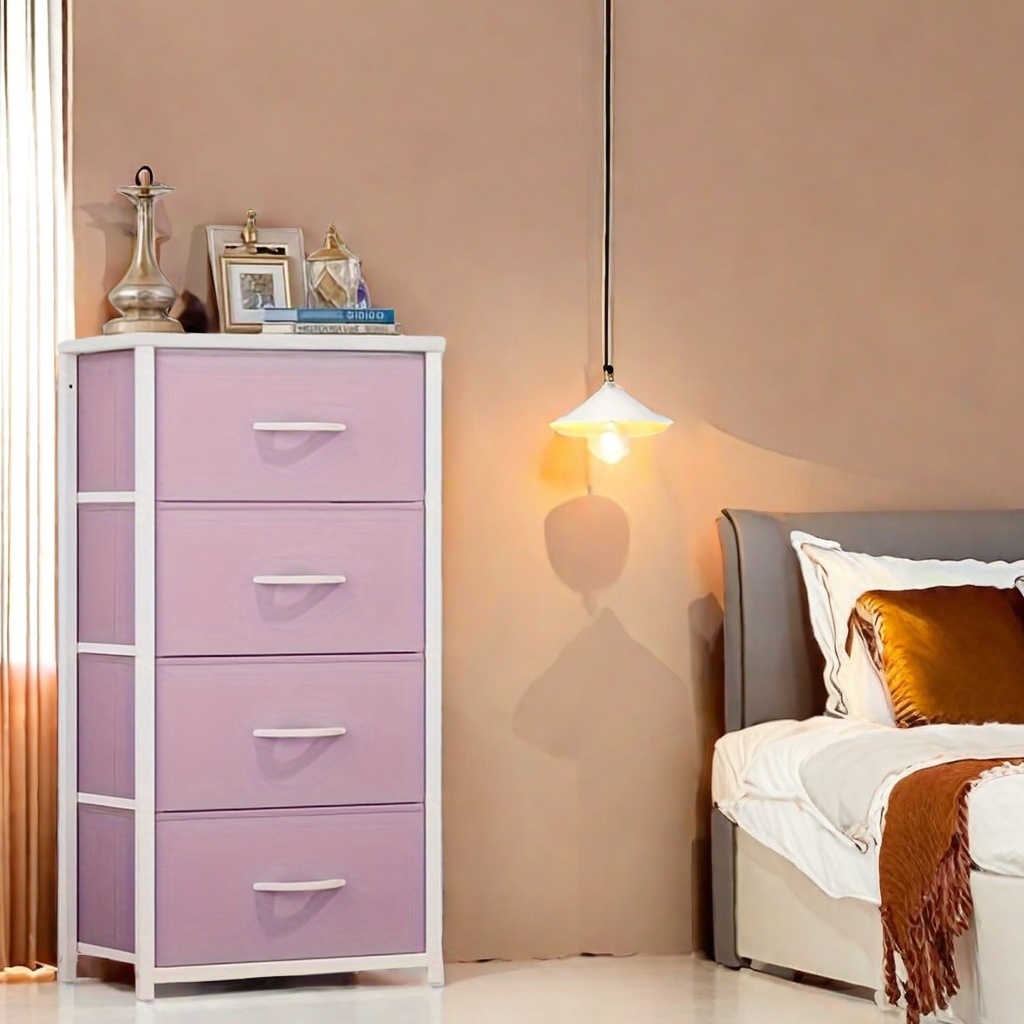 

Drawer-style Bedroom, With 4-drawer Storage Unit, Wooden Dressing Table, Suitable For Bedroom, Living Room, Nursery, Closet, Pink