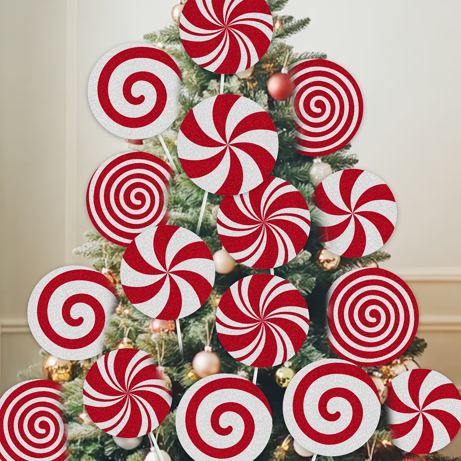 TEMU 8pcs Christmas Red And Silvery Strip Design Photo Booth Props, Silvery Shimmering Surface Holiday Party Decorations, For Home And Office