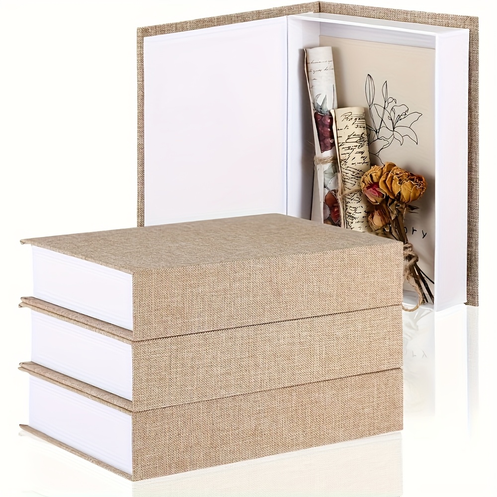 Image of 3pcs Decorative Book Box Modern Fake Book Storage Box Linen Books For Bookshelf Decoration Coffee Table Book For Diy Crafts(khaki, 8...8 Inch)