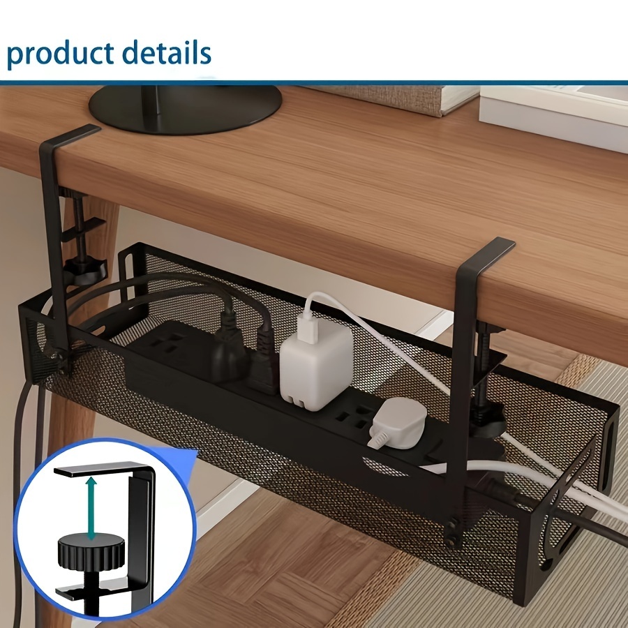 

1pc No-drill Expandable Under-desk Cable Management Tray - Square Pp Storage Rack For Office Supplies