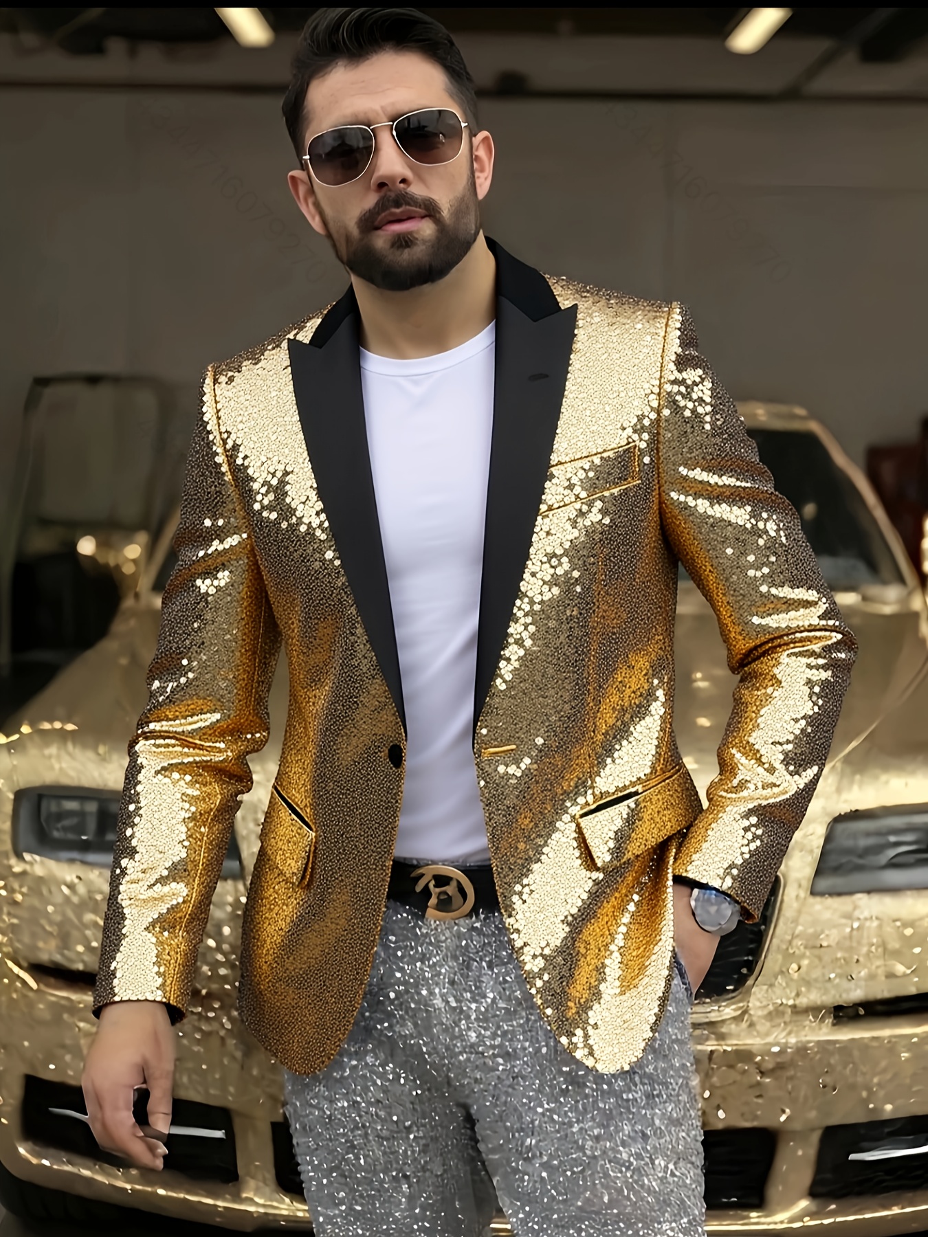 men sequin stage costume top colorful shiny suit dress suitable for wedding  parties, weddings, banquets, stage shows color contrast (gold & black) |  Today's Deals | Temu