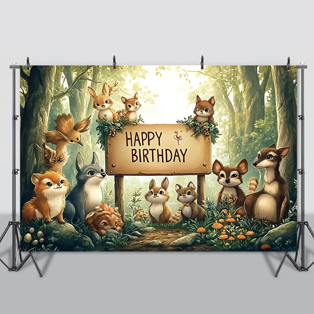 

1pc Animals Party Backdrop – Vibrant Polyester Fabric With Woodland Scene, Social Events, Photoshoots, And Holiday Gatherings, Dog Birthday Party Supplies