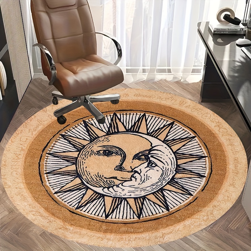 

Bohemian Moon Round Rug - , Flannel With Non-slip Backing, Machine Washable For Living Room, Bedroom, Bathroom Decor