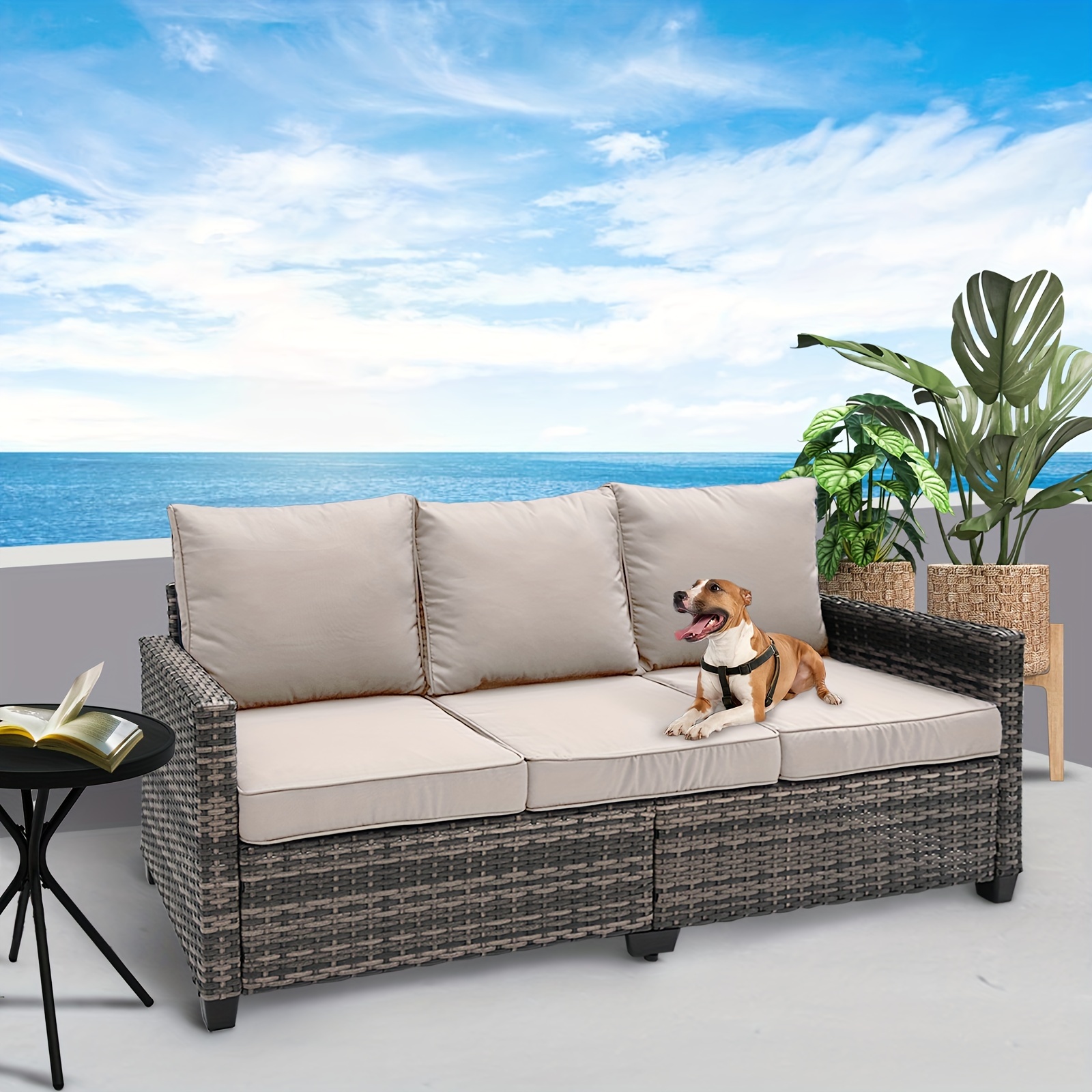 [FOHO Patio] FOHO 1 Set Waterproof Rattan Patio Furniture | Soft Cushions, Light-Resistant Metal And Plastic Frame - No Power Needed, Ideal for Indoor/Outdoor Use