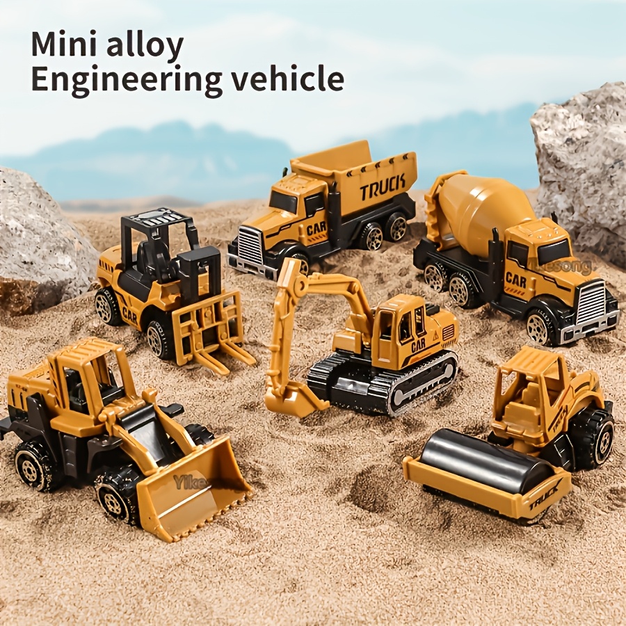 imagen del artículo juego de vehículos de ingeniería de aleación, camión grúa, excavadora, camión hormigonera, apisonadora, bulldozer, coche pequeño, juguetes de construcción para niños, regalo de halloween, regalo de navidad, regalo festivo