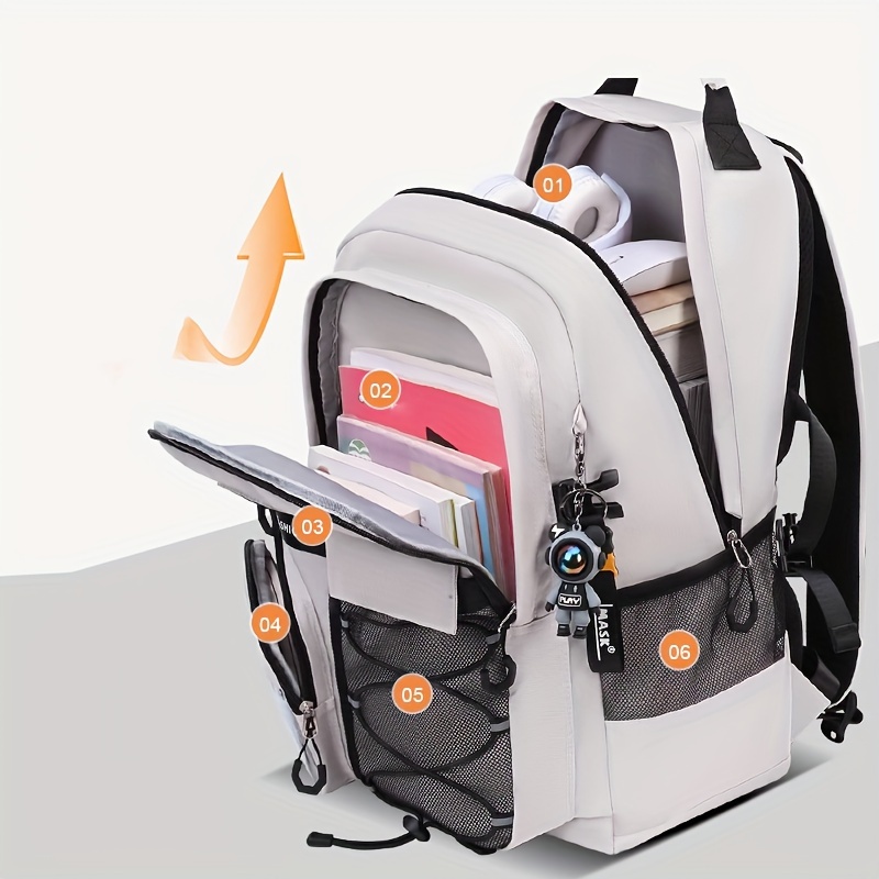 [Nylon Casual Backpack] Durable Nylon Casual Backpack - Large Capacity, Spine Protection, Zipper Closure - Hand Wash, for High School Middle School
