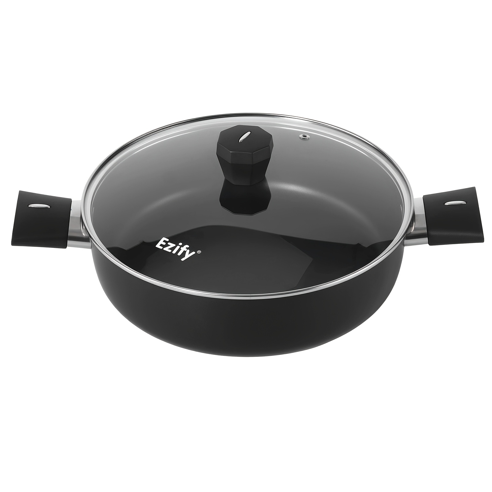 Image of Induction Compatible Pot With Durable Nonstick Surface And Heat Distribution, Large With Lid For Soup, Hot Pot And Braised Dishes, Transparent Glass Lid And Durable Double Handle For Family Kitchens