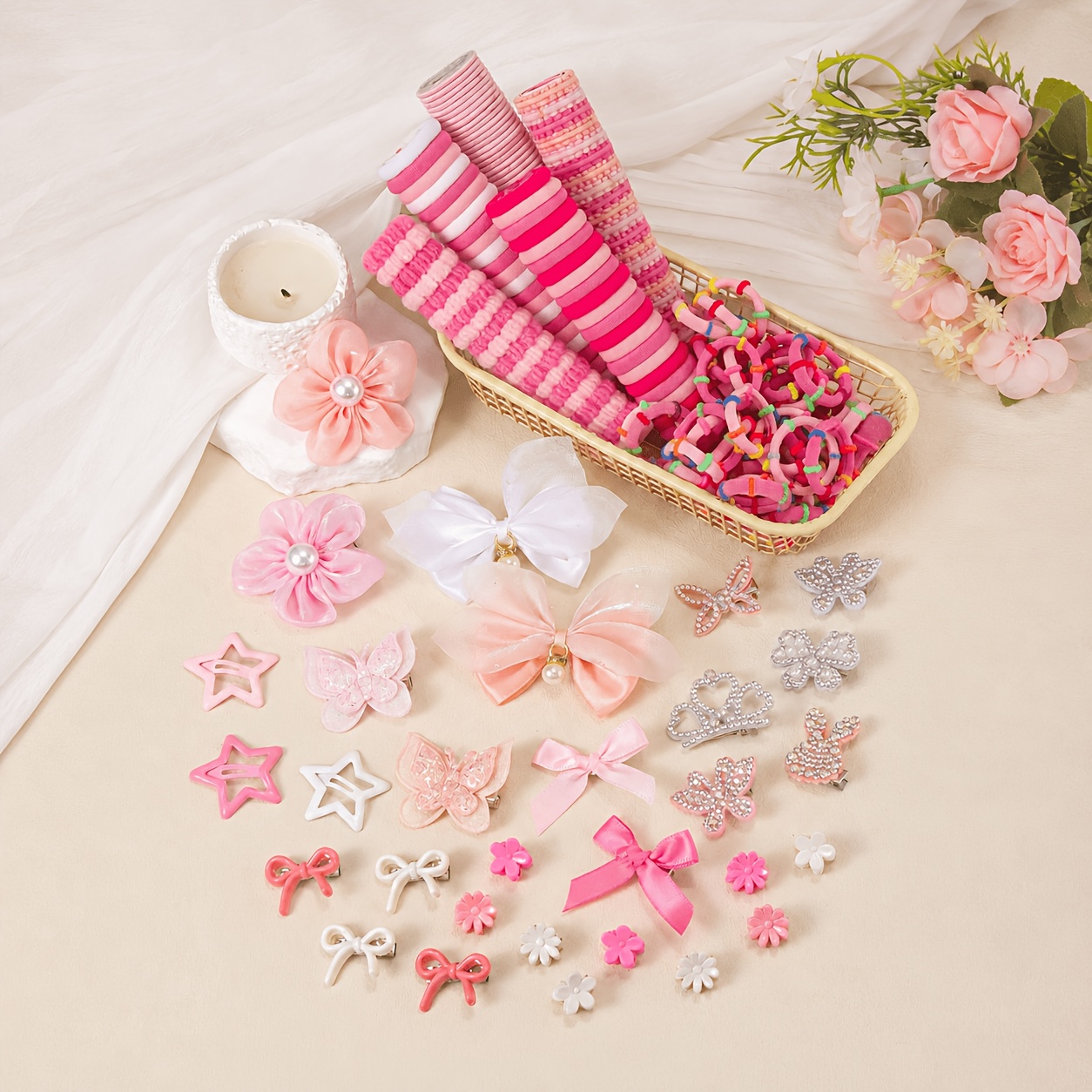 917pcs Pink Kawaii Hair Accessories Set