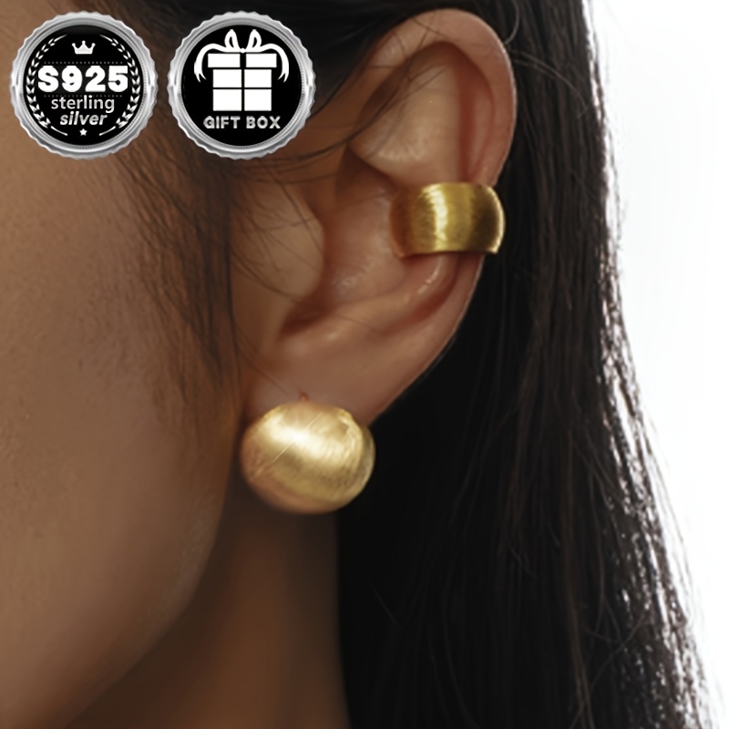 925 Silver Small Ball Brushed Earrings, Lightweight & Stylish, 6.1g