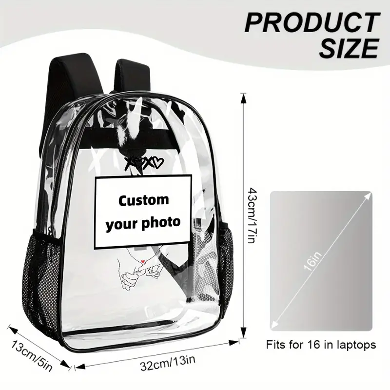 [custom] 1pc Personalized Picture Transparent Backpack - Customize Your ...