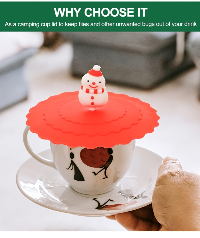 праздничная новогодняя силиконовая крышка для чашки милый снеговик дизайн пищевой класс многоразовая предотвращает горячие напитки детали 3