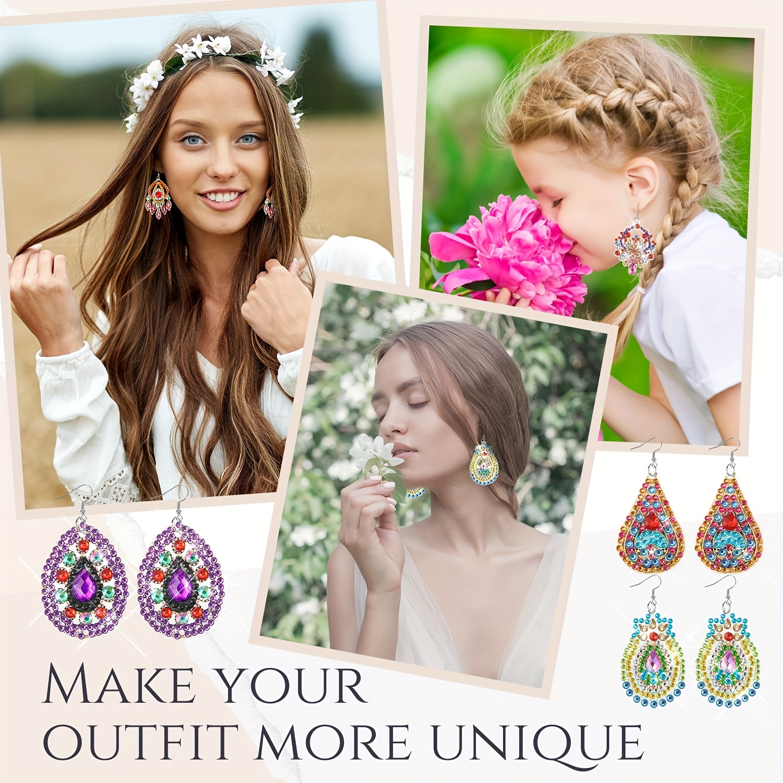 10 pairs bohemian style diamond painting earrings diy Temu