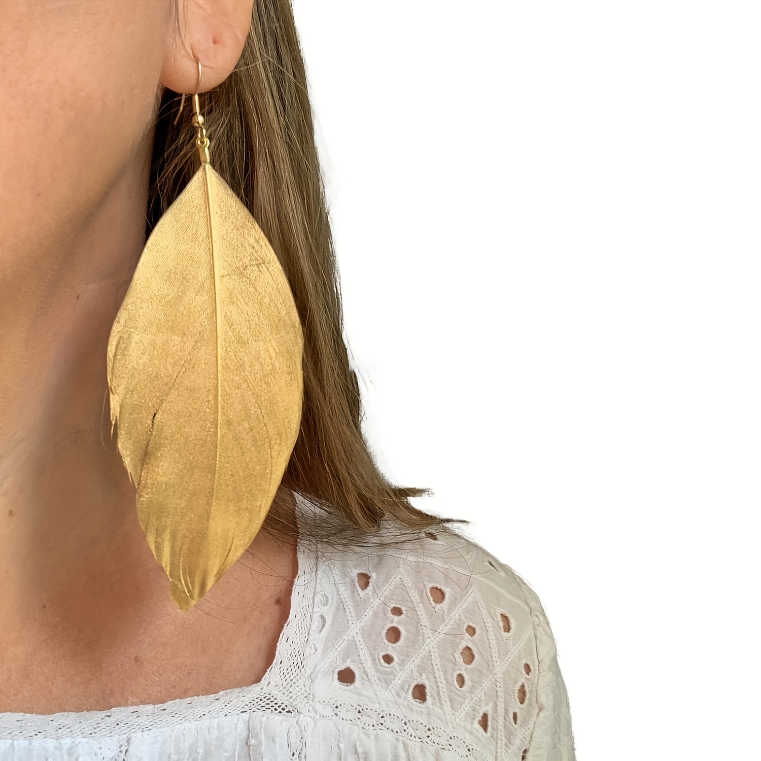 Women's Golden Merad Feather Dangle Earrings