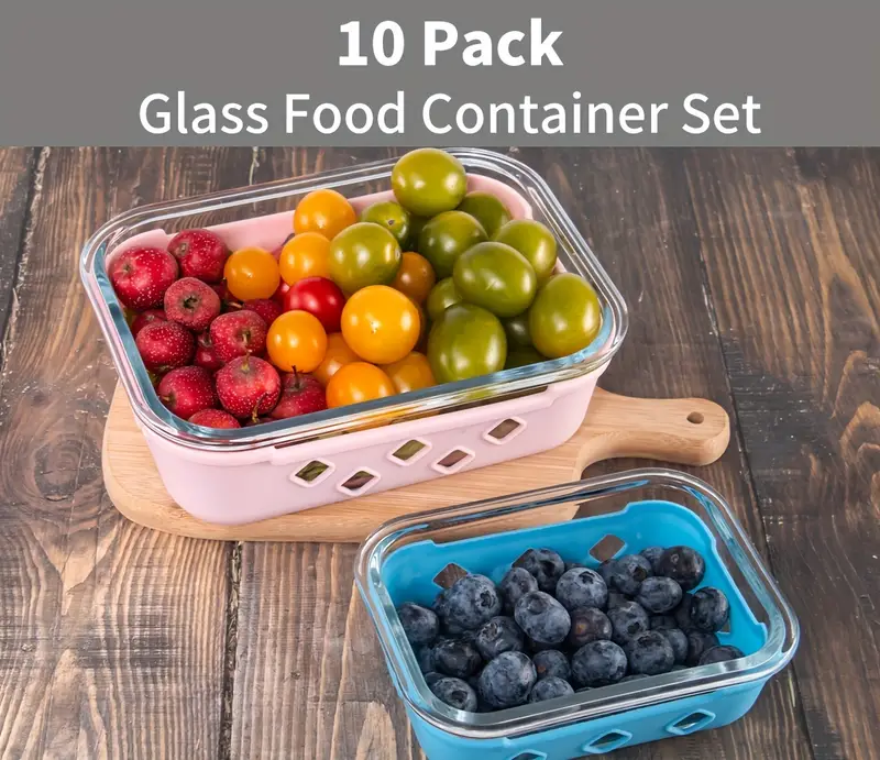 10 pack glass meal prep containers, food storage container set with airtight lids (34oz+12oz), kitchen organization, sleek storage containers, rectangular containers, microwavesafe containers, dishwashersafe containers, reusable containers, healthconscious , meal preppers Product details 1