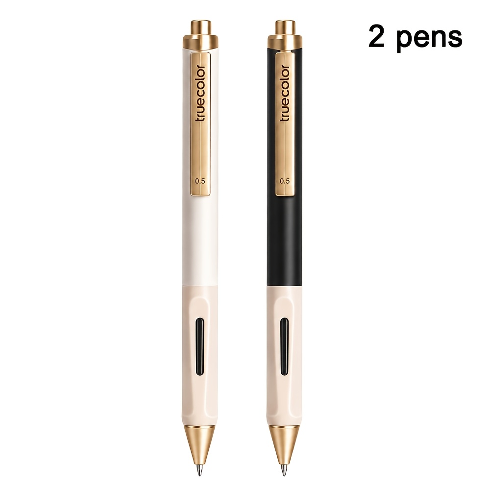 TEMU 2pcs Silent Pens, 0.5mm Fine Point Retractable Black Ink Pens, Premium Golden Metal Clip Smooth Writing Pen For Journaling Note Taking School