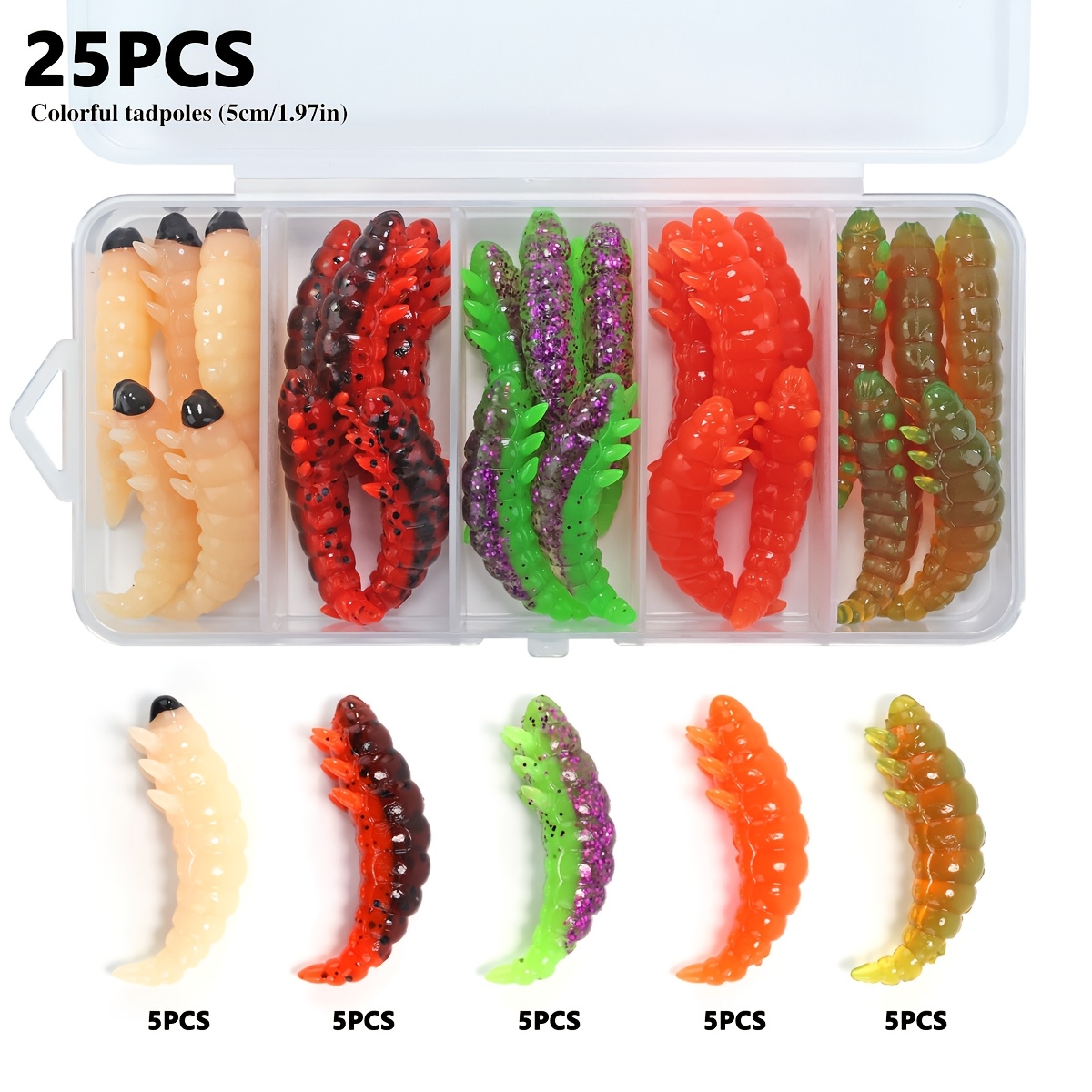 E-shop 25 Stück Box mit schwimmendem TPE-Material Insektenlarve Softbait, 1,38 Zoll Wurm Angelköder Mikro Wurzelköder, Läuse Softbait Schwarzer Fisch