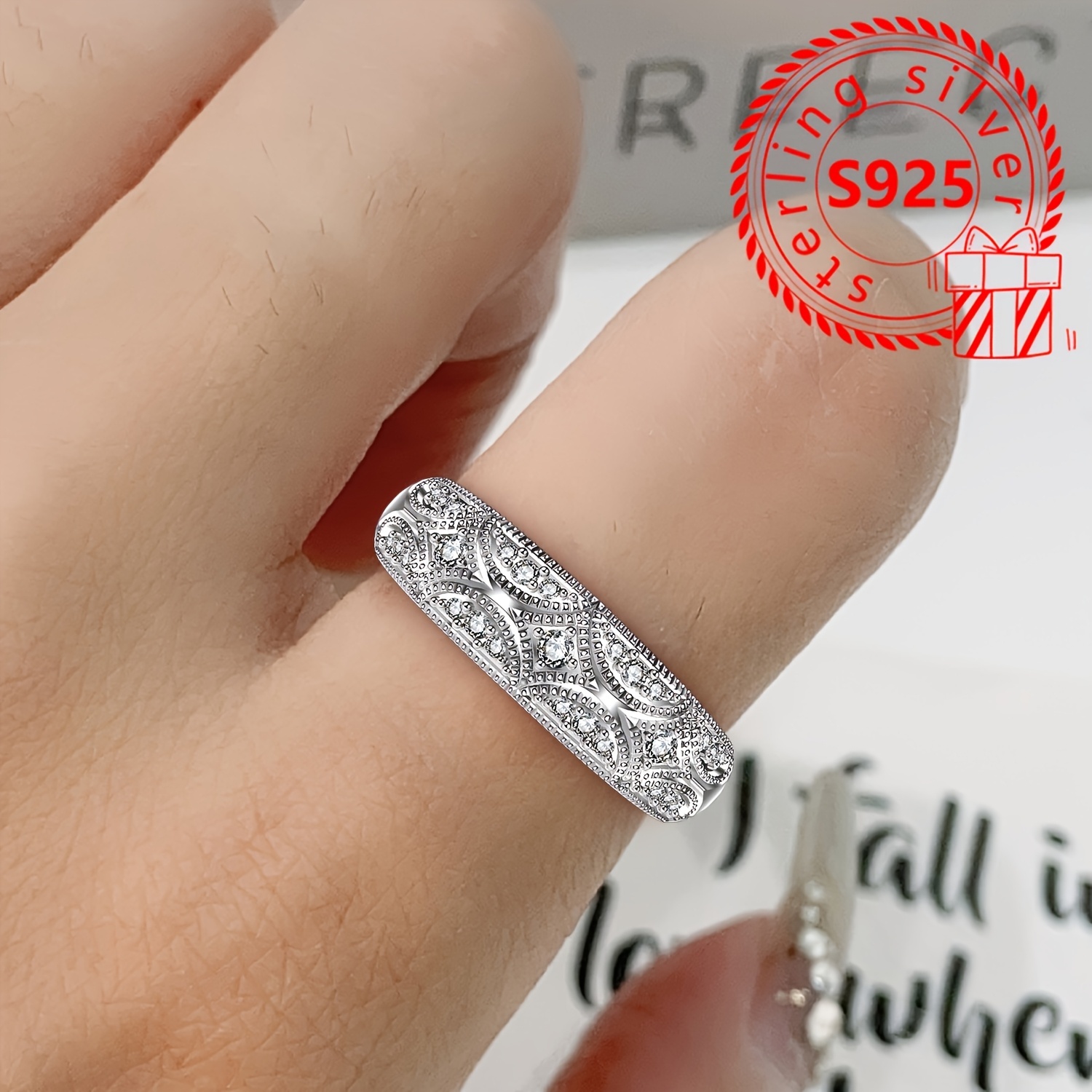 925 Silver Women's Ring with Cubic Zirconia Inlay Band