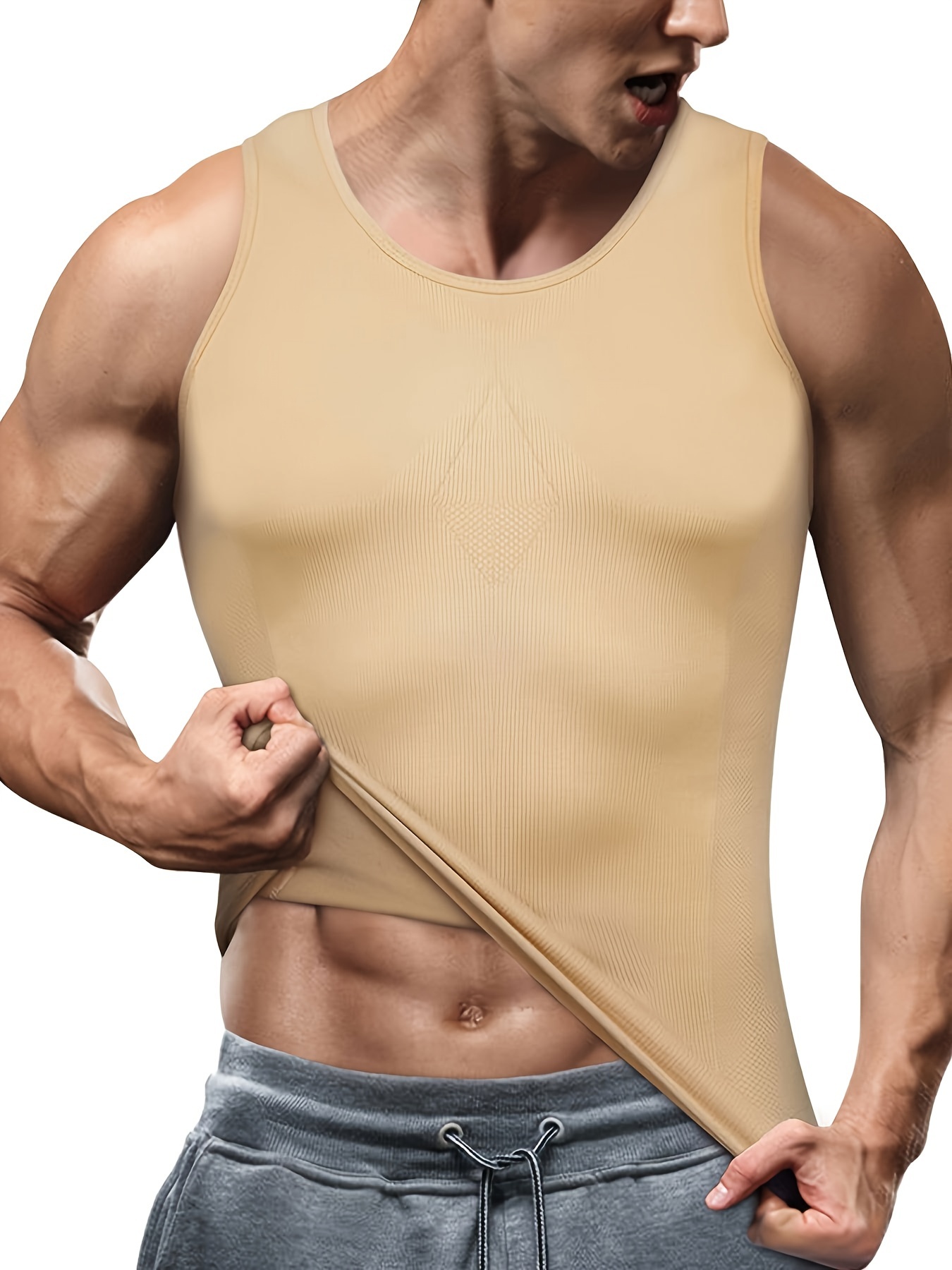 Mens Compression Shirt Slimming Body Shaper Vest Sleeveless Waist