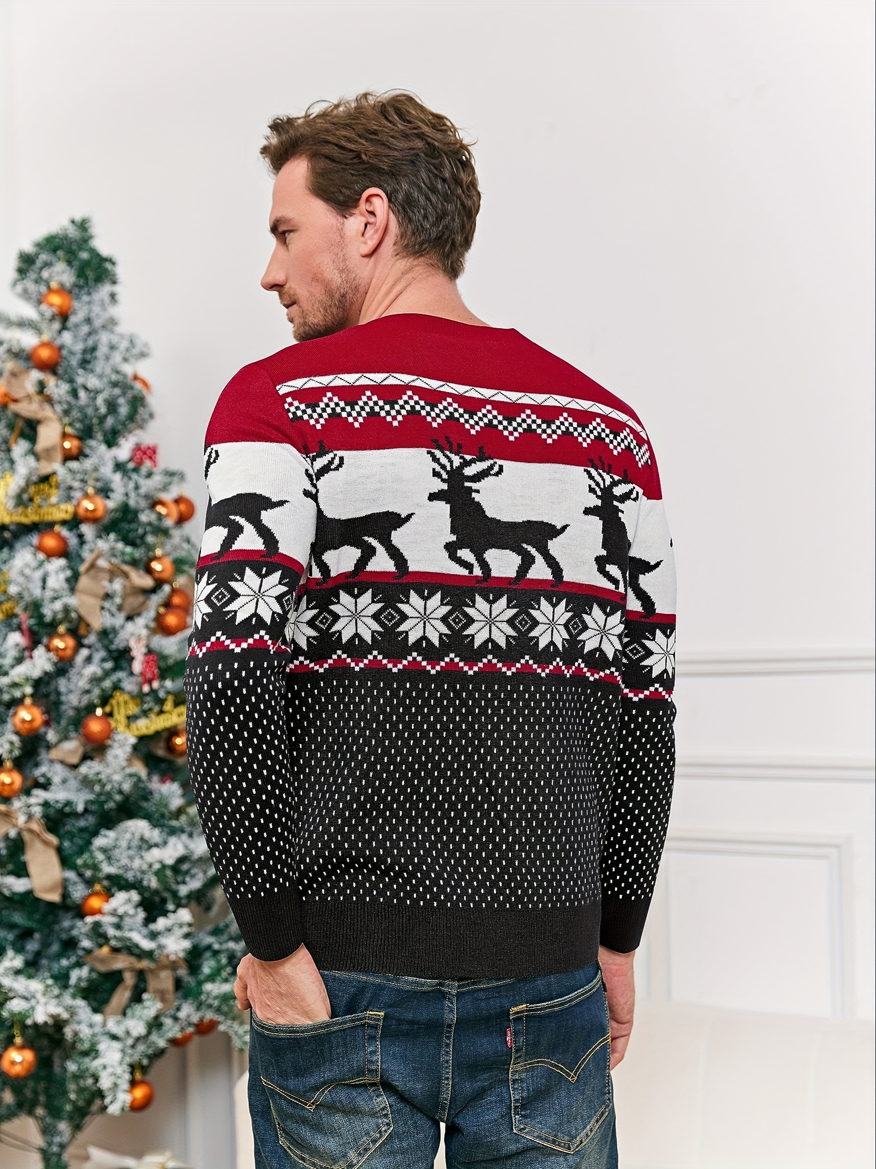 Suéter navideño feo para hombre jersey de de larga con reno y de  nieve