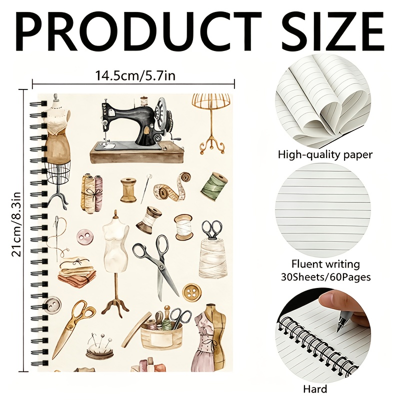 TEMU 1 Sewing-themed Spiral Notebook, Great For School, Office, Or Everyday Notes, A Perfect Back-to-school Gift