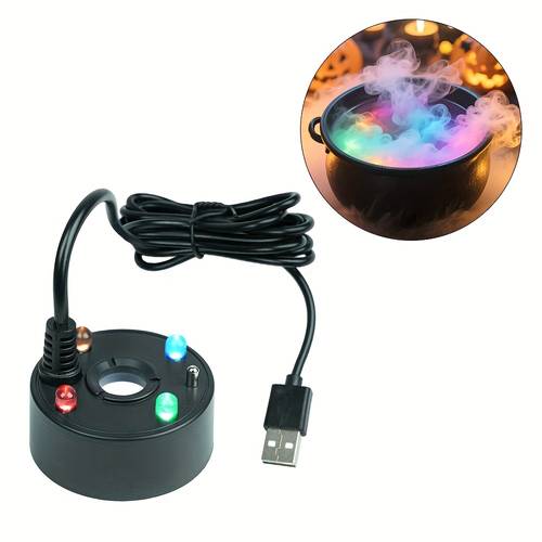 USB-Powered Home Fogger with Colorful LED Lights - Halloween Witch Pottery, Indoor Fish Tank & Living Room Decor, Durable Plastic, No Batteries Needed, Easy to Use for Parties & Home Decor, Halloween Decorations, Party Decoration, Vibrant Display, Easyuse Device