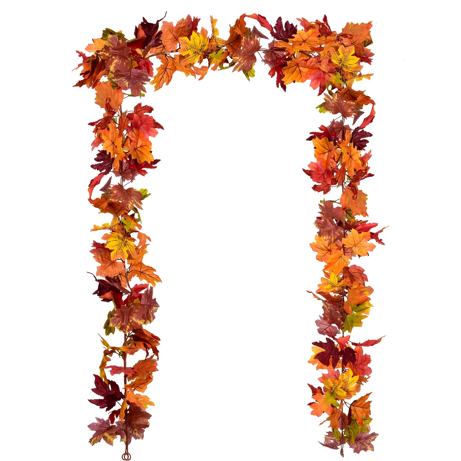 TEMU Artificial Fall Maple Leaf Garland, Thanksgiving Halloween Autumn Foliage Vine With Mixed Orange Red Yellow Leaves For Fireplace Mantle Arch
