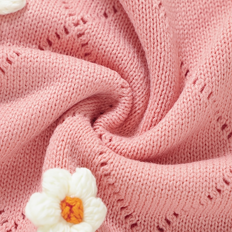 Cute Hand-Knitted Children's Blanket with Small Flower Design