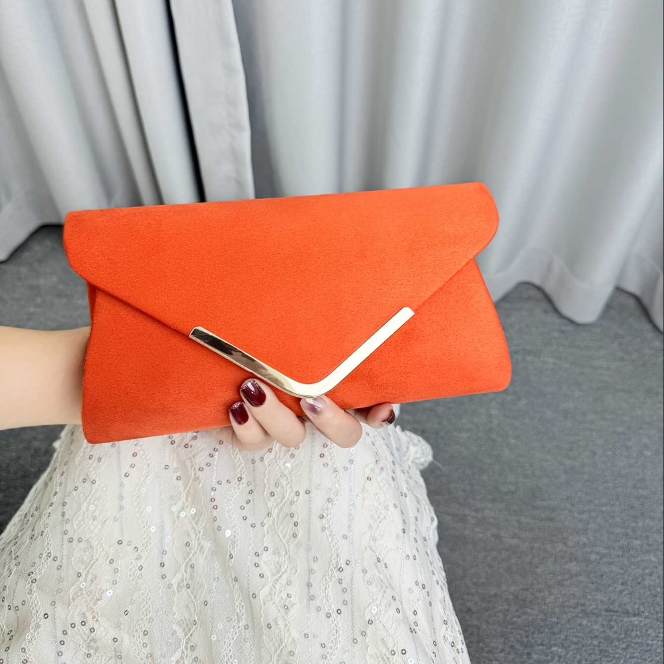 elegant beige satin clutch golden metal v shaped accent Temu Spain