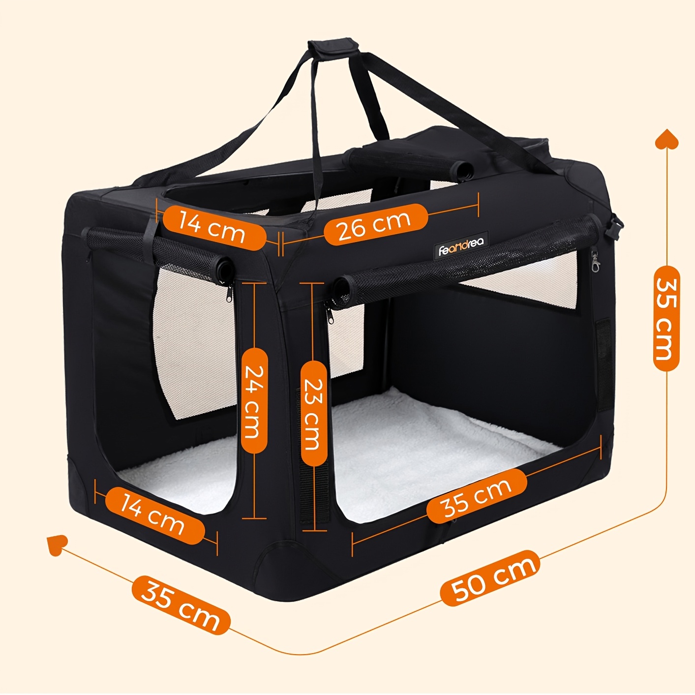 Image of Foldable Bag, Portable Dog Travel Crate, Soft Sided Pet Travel Carrier Large Dog Crate For Car With Breathable Mesh And Storage Pockets, 50.0x35.0x35.0cm