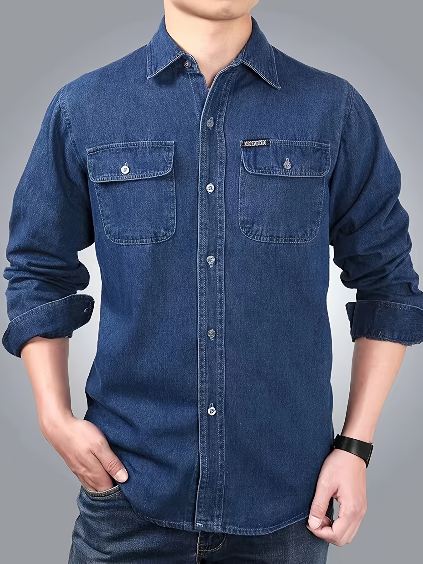 Men's Spring/Autumn Denim Shirt Long Sleeve Fashion Loose Casual Pure Summer Lightweight Workwear Labor Protection Jacket