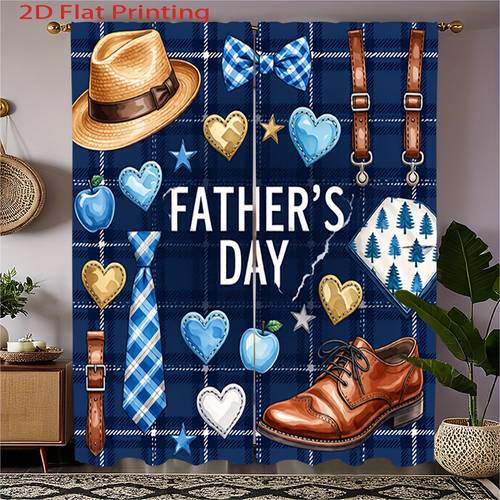 2pcs fathers day themed printed curtains soft light filtering and privacy protection rod pocket installation suitable for living room kitchen bedroom study balcony apartment home decor curtain rod not included