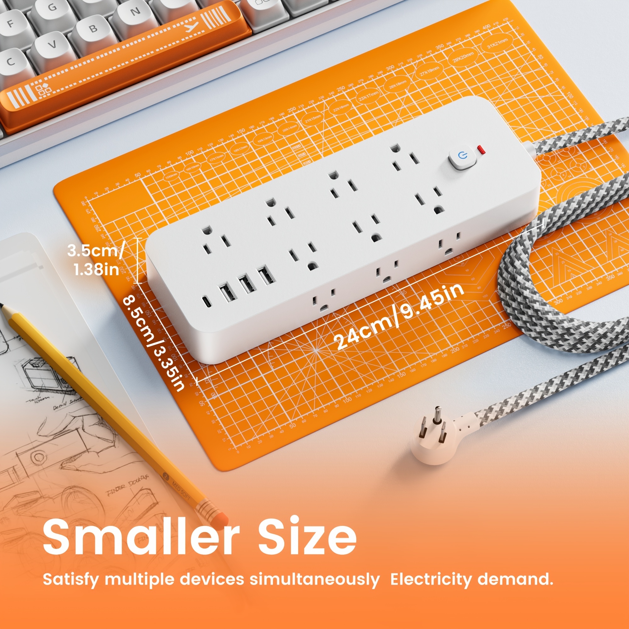 TEMU 14 Ac Outlets, 3 Usb-a Ports And 1 Type-c Adapters -power Strip With Protection And Switch, Multi Plug Wall Protector, For Office, Home, And