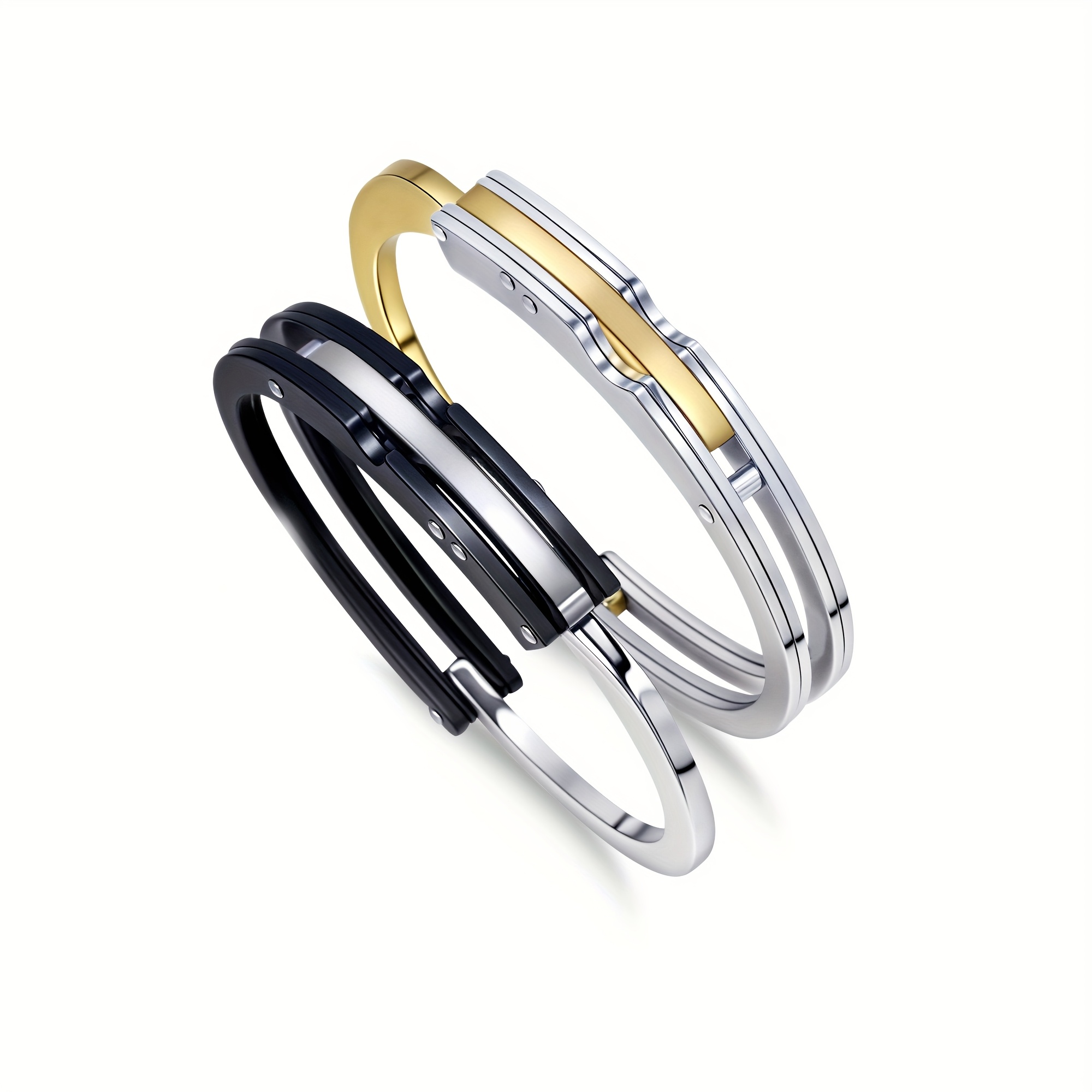 TEMU Matching Stainless Steel Cuff Bracelets For Couples, A Perfect Gift For Your Boyfriend Or Girlfriend This Valentine's Day, Without Battery