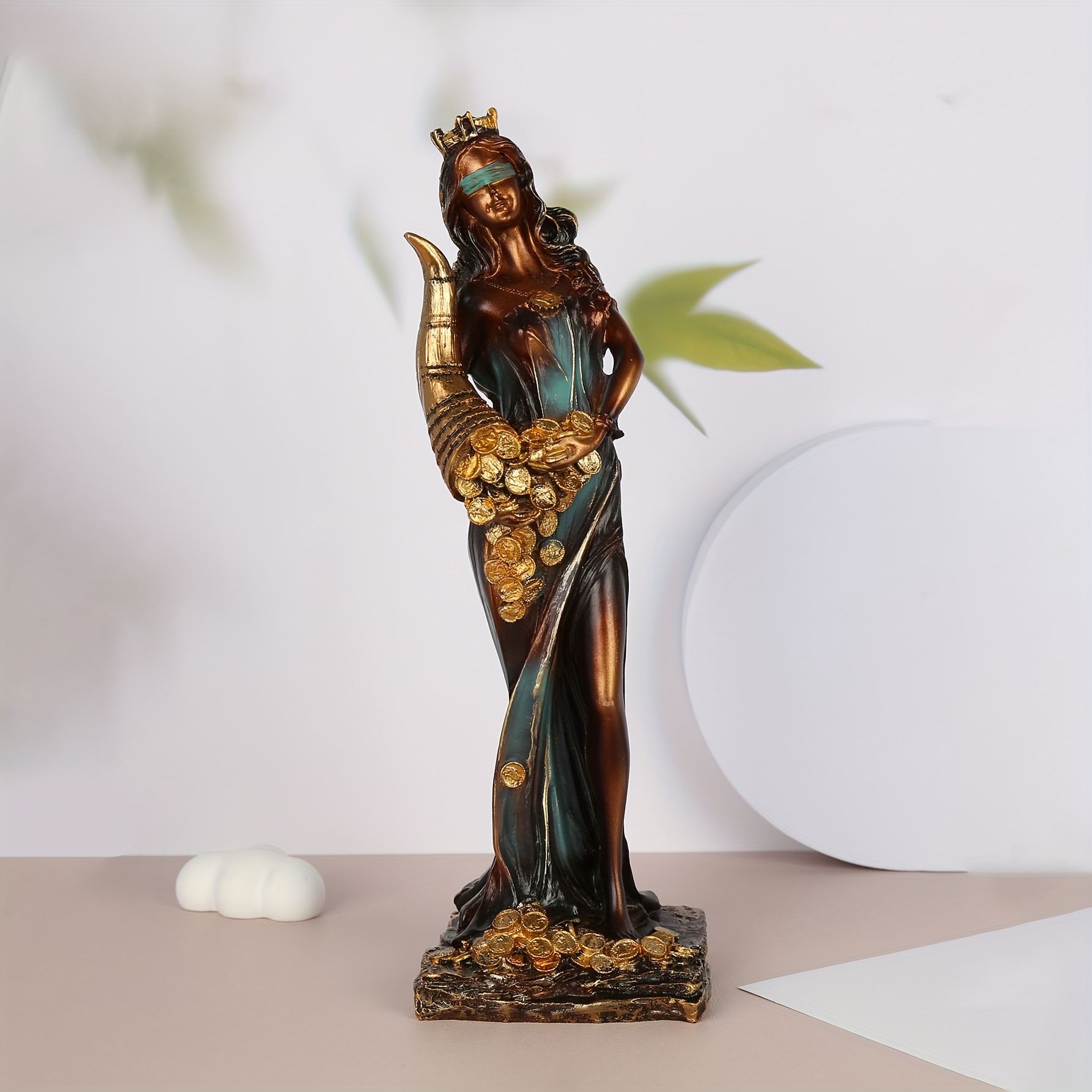 

Vintage Resin Goddess Of Wealth Statue, 1pc Mother's Day Gift, Decorative Figure For Home Office Tabletop, Antique Style Sculpture For Outdoor Use Without Electricity - People/figures Theme